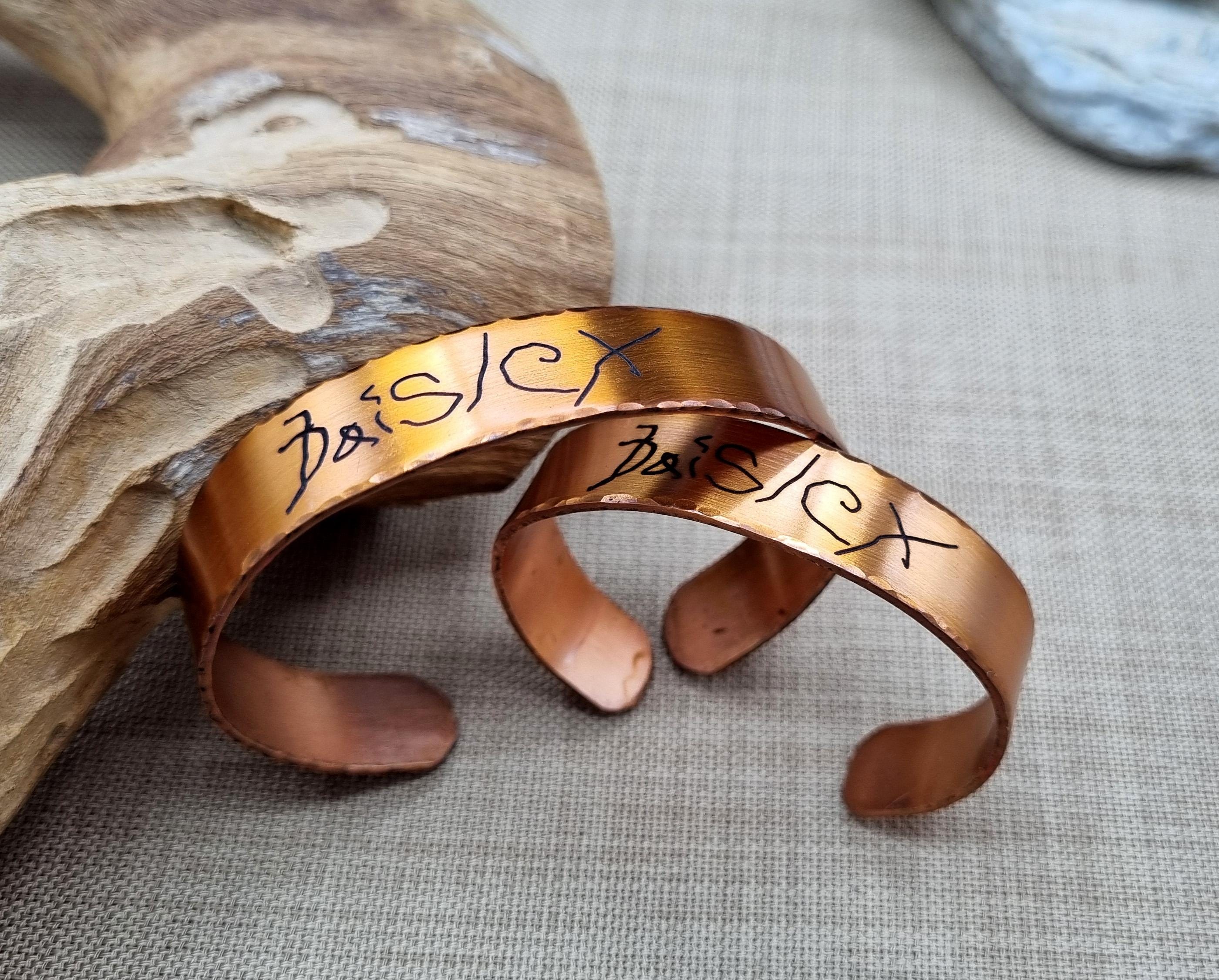 Actual Handwriting Copper Cuff Bracelet – Personalized Memorial Jewelry, Custom Engraved Gift for Men & Women
