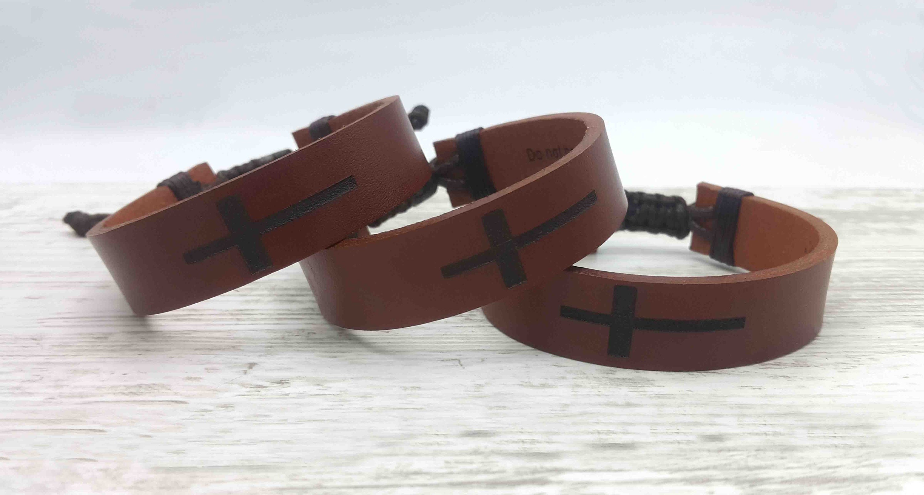 Personalized Cross Engraved Adjustable Leather Bracelet, Bible Verse Bracelet, Christian Gift, Religious Gift, Gift for Husband Gift