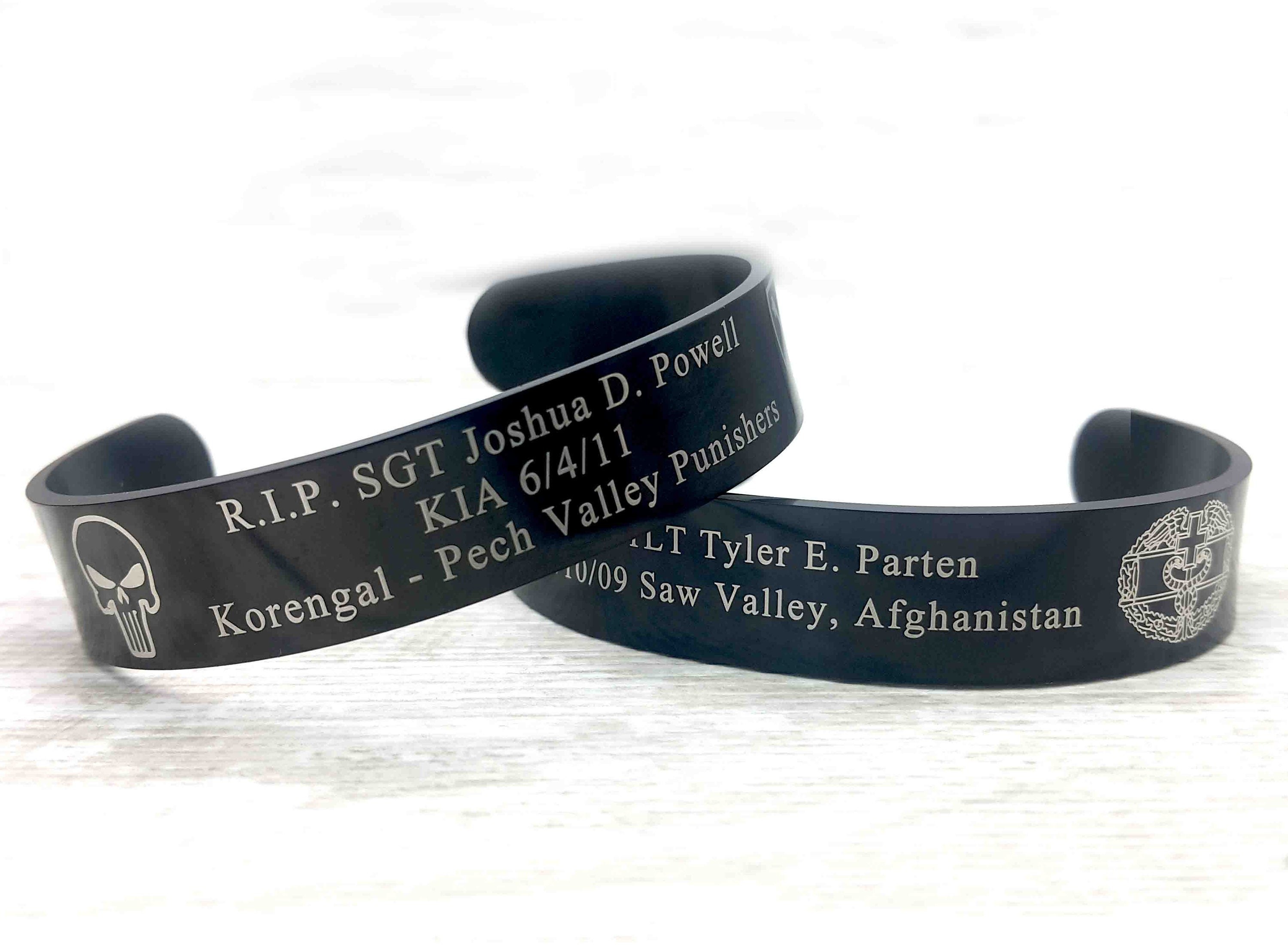 Custom Engraved Black Stainless Steel Cuff Memorial Military Bracelet