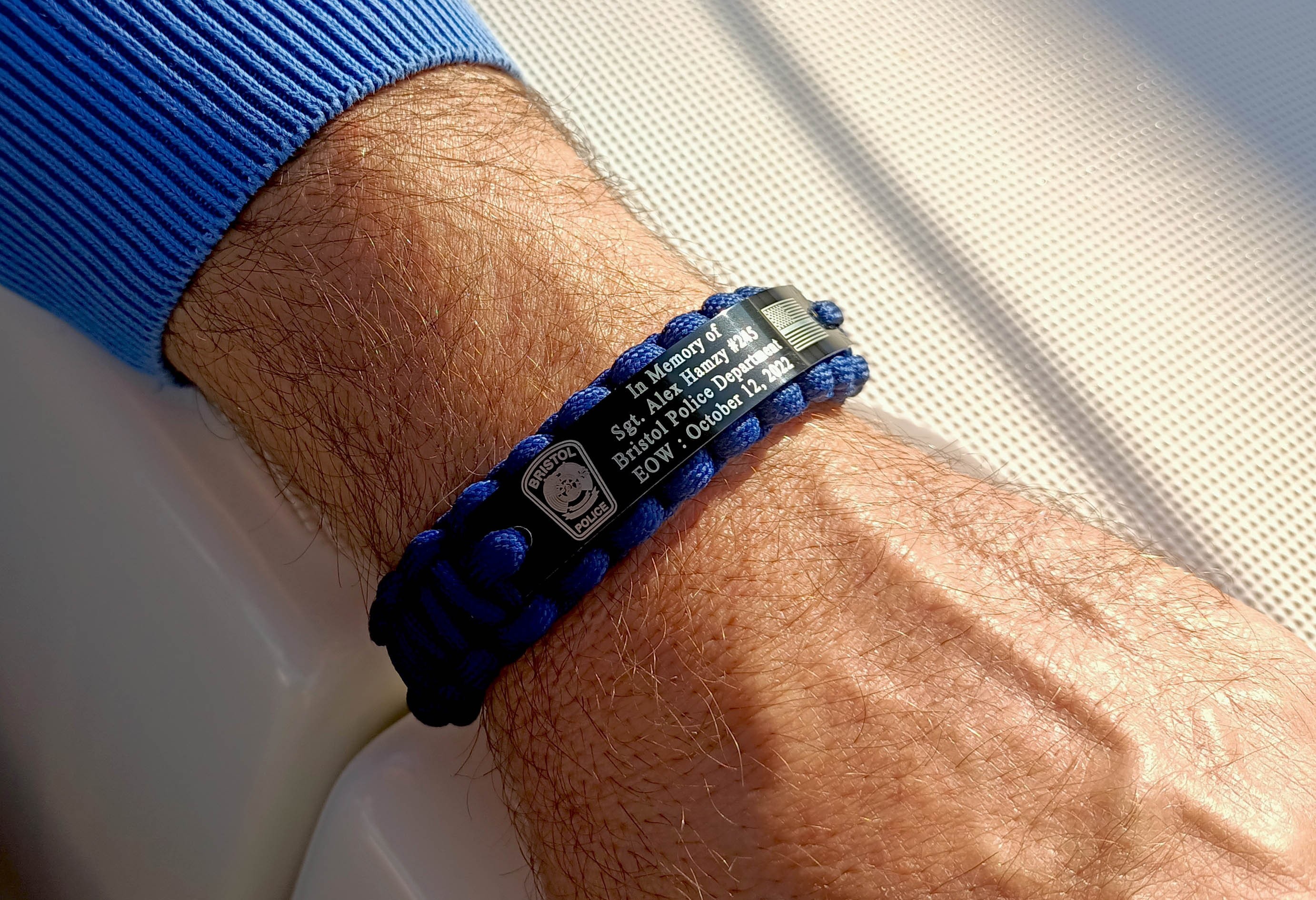 Police Officer Memorial Bracelet, Braided Blue Paracord Bracelet, Back the Blue