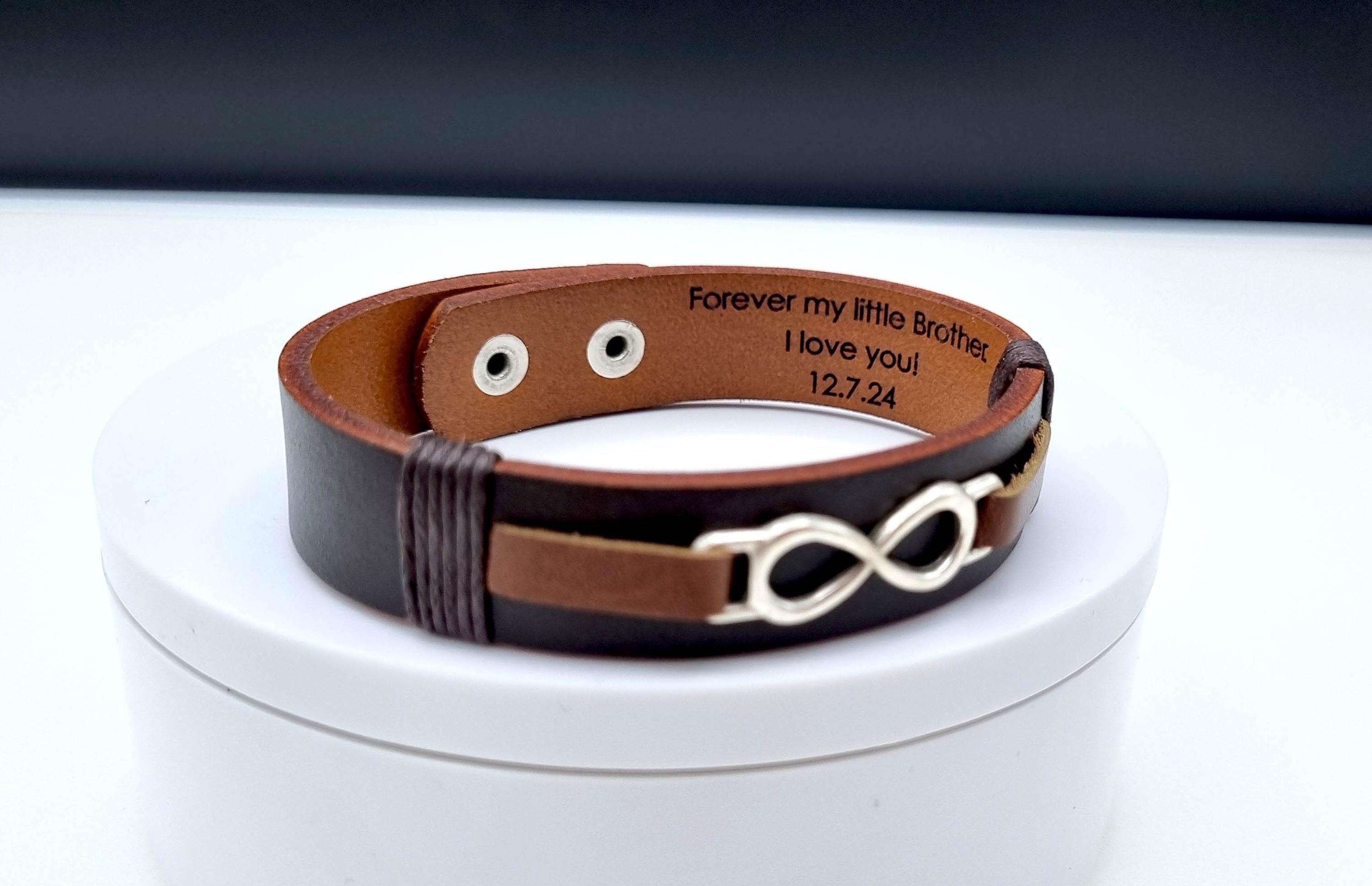 Personalized Infinity Bracelet for Men, Friendship Bracelet, Custom Engraved Leather Bracelet, Boyfriend Valentine's Day Gift for Him