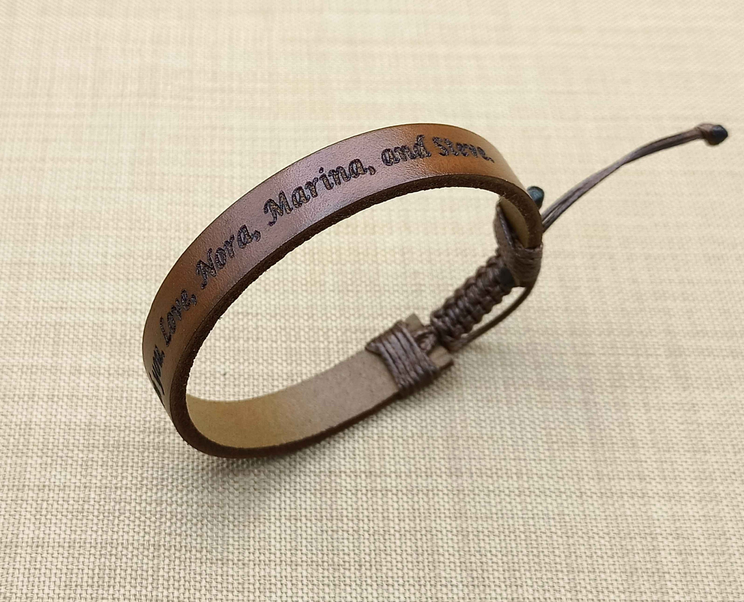 Personalized Adjustable Leather Men's Bracelet | Valentine's Day Gift for Him | Anniversary Gifts | Custom Engraved Bracelets