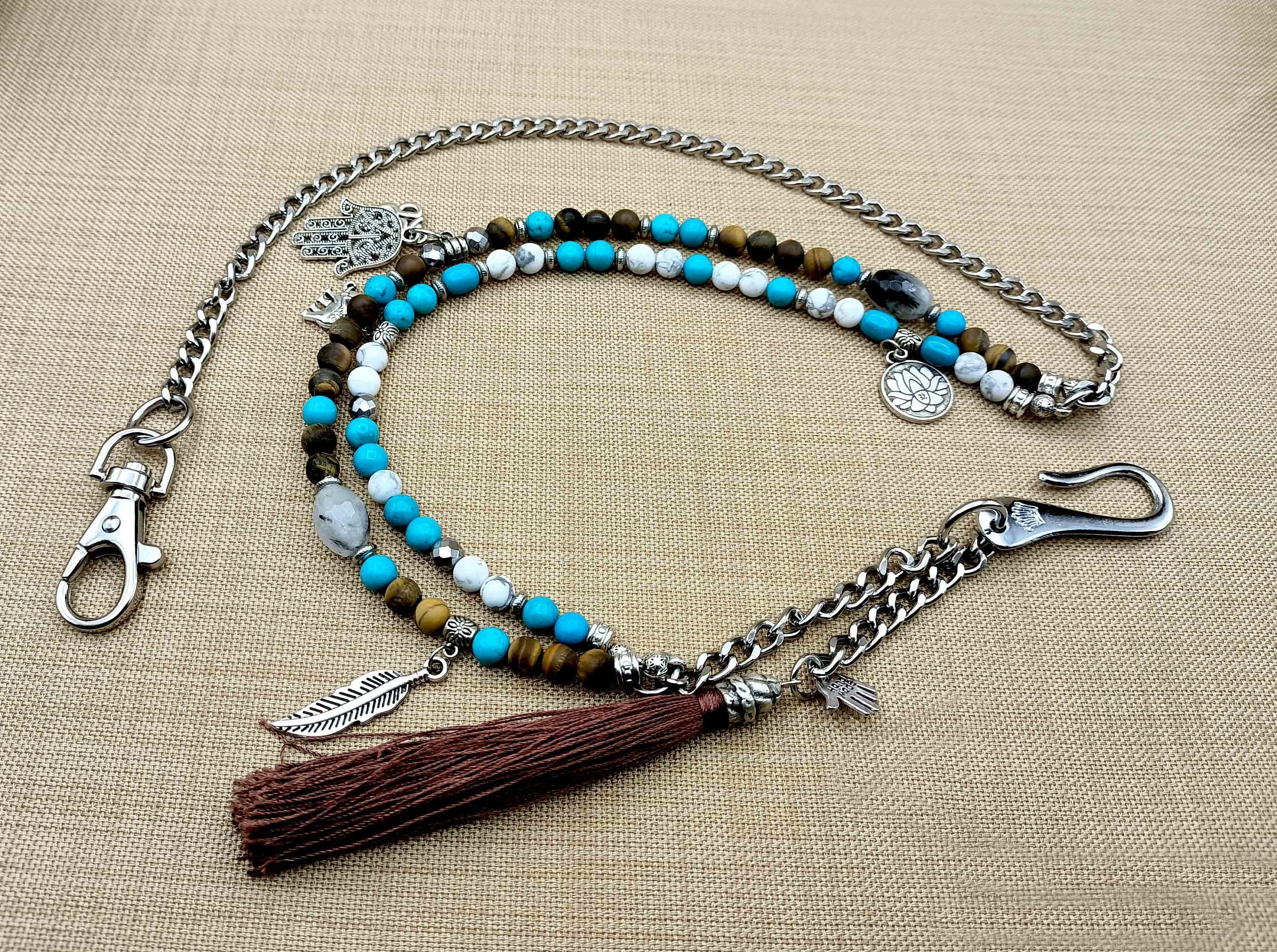 Spiritual Double Strand Wallet Chain, Beaded Wallet Chain, Charm Chain, Tassel Chain, Jean Chains, Mens Trousers Accessories