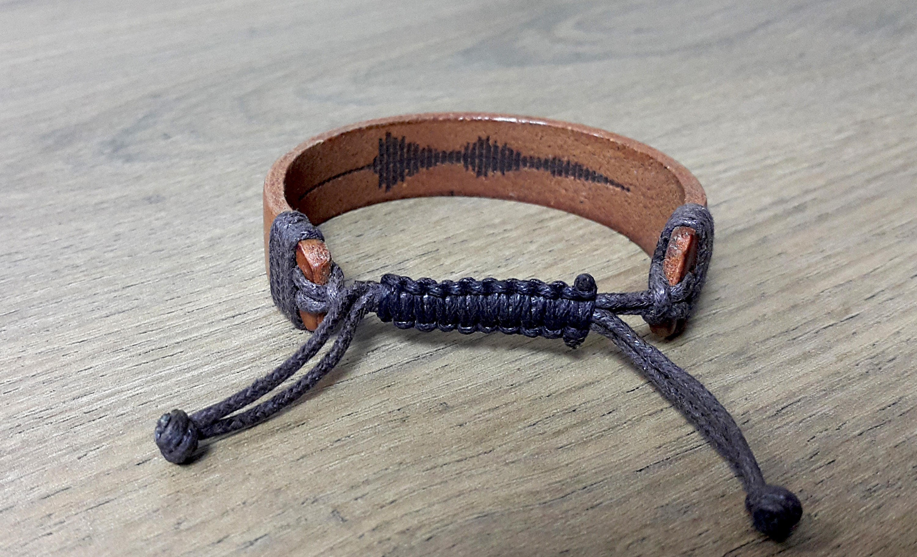 Personalized 3rd Anniversary Gift for Mens, Engraved Adjustable Leather Bracelet, Soundwave Bracelet