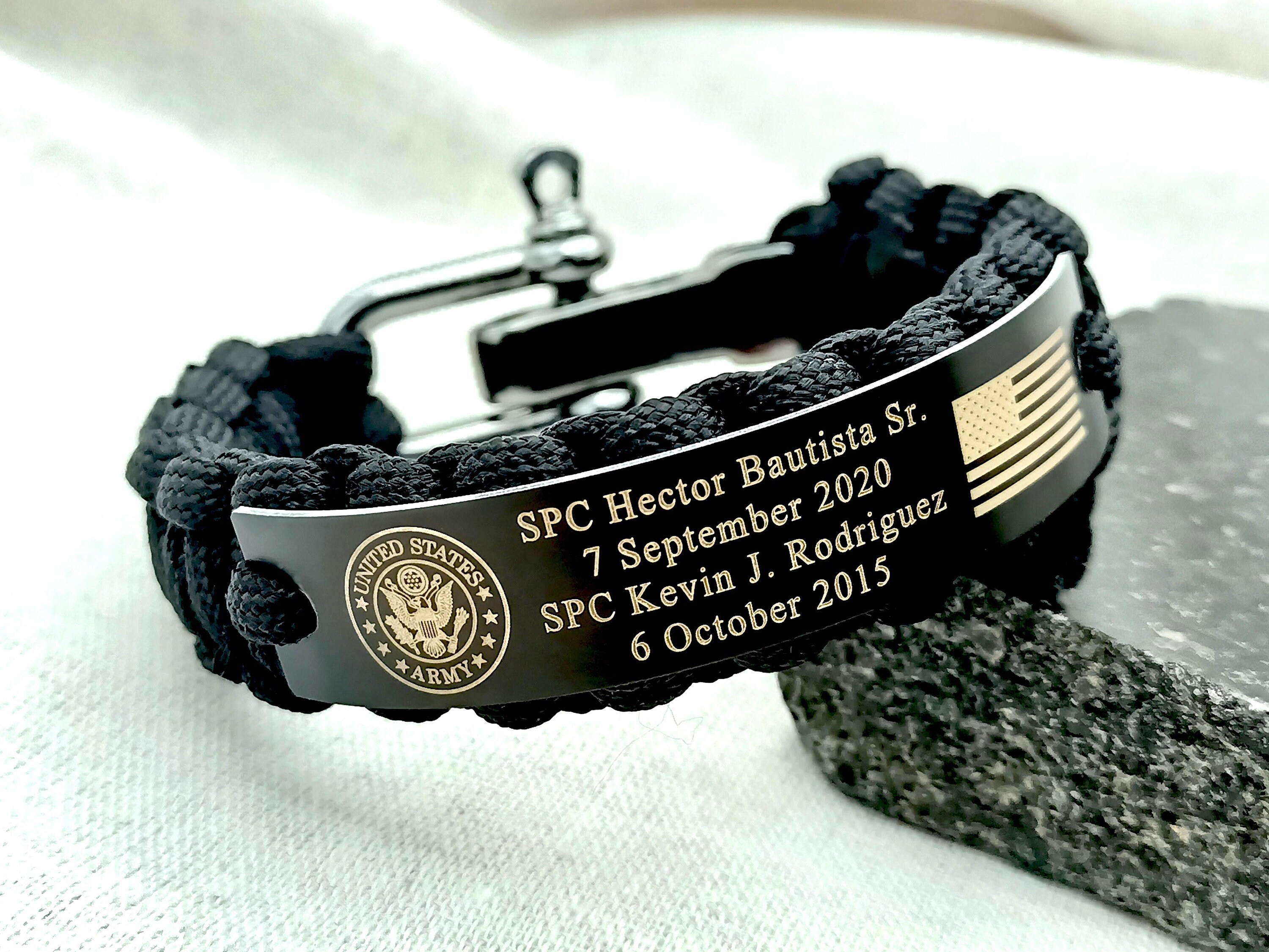 Personalized 550 Paracord Memorial Bracelet - Adjustable Military Shackle Clasp