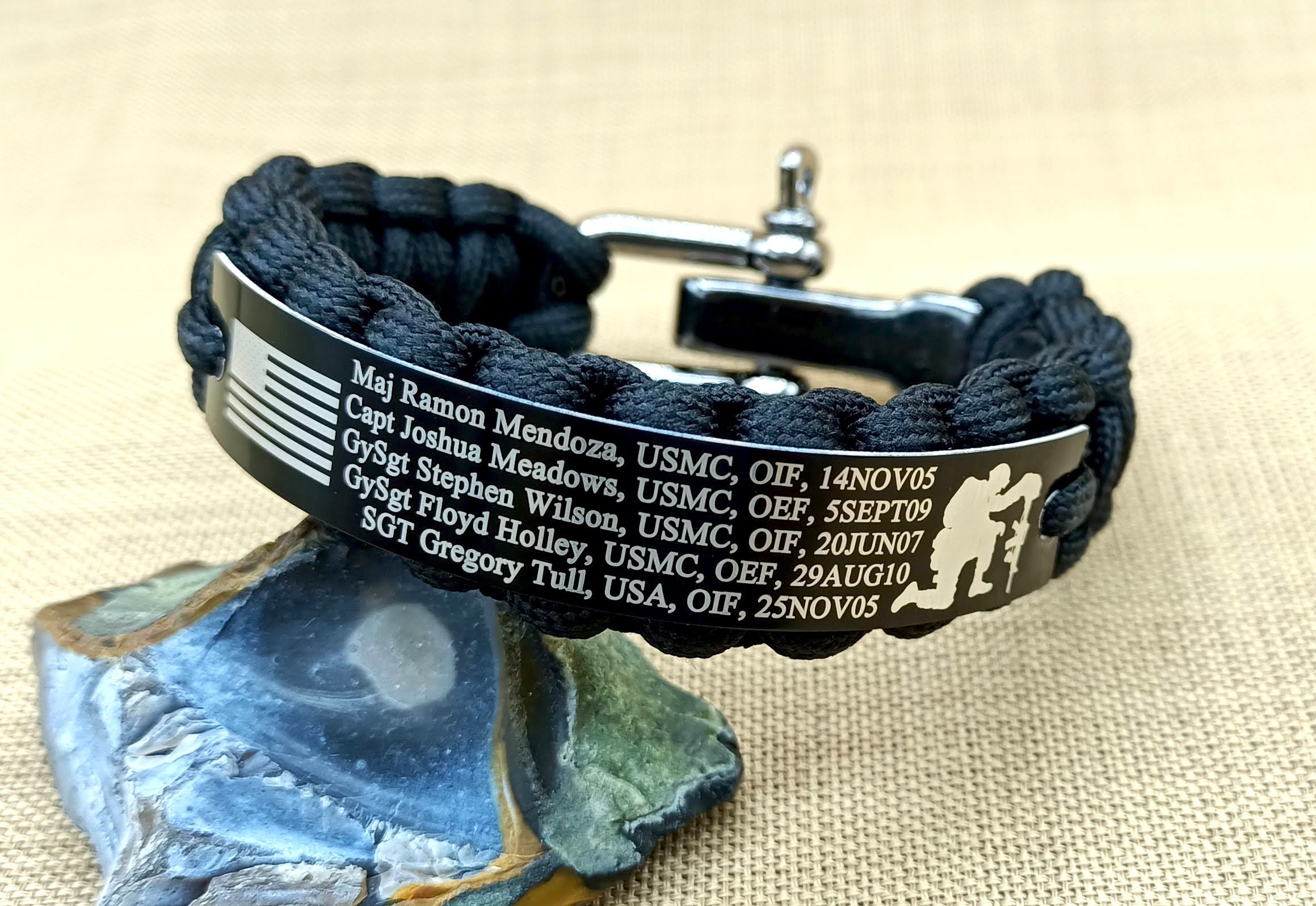 Personalized 550 Paracord Memorial Bracelet - Adjustable Military Shackle Clasp