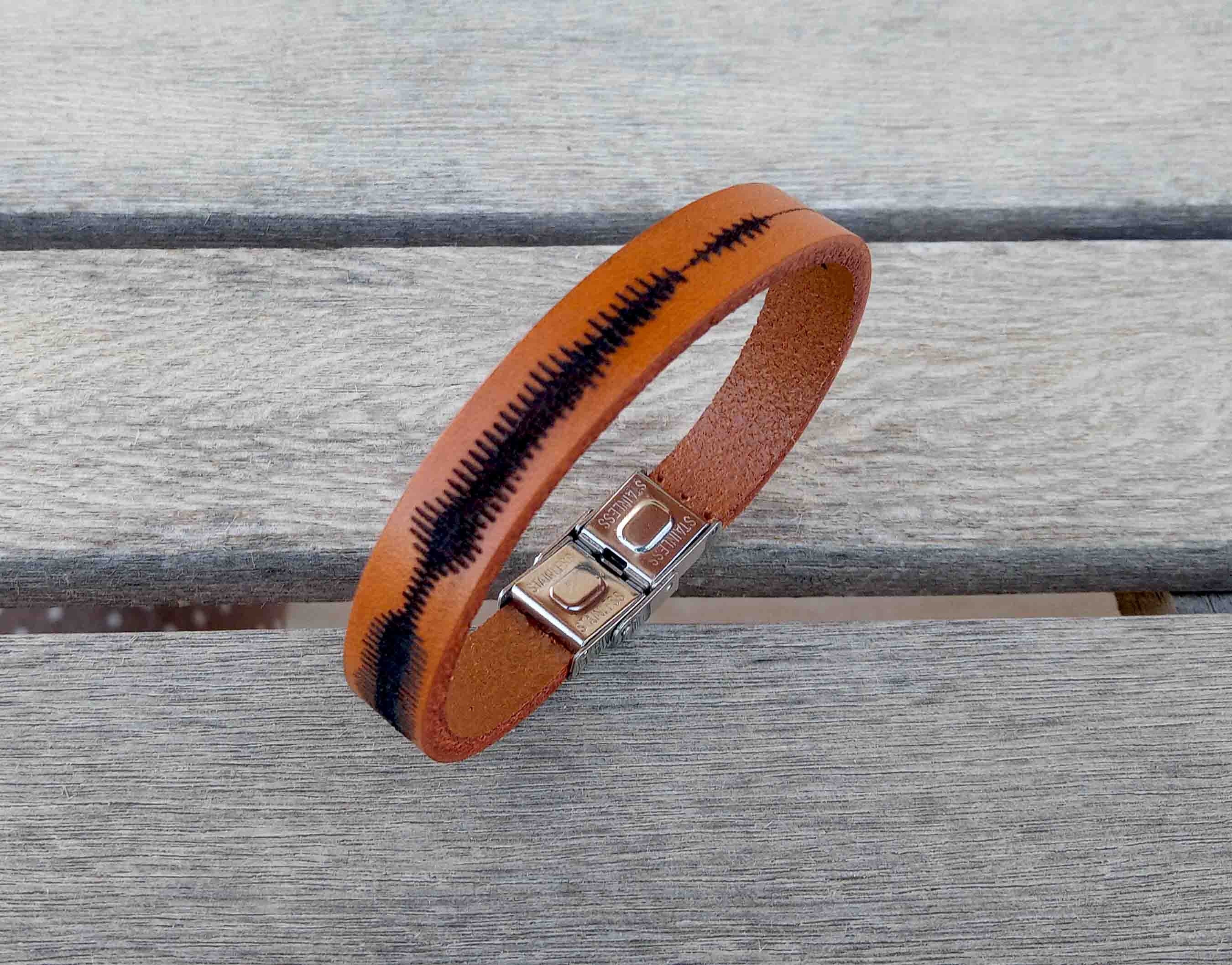 Personalized Soundwave + QR Code Bracelet, Voice Recording, Video, Song, Heartbeat, Custom Leather Bracelet, Unique Wedding Gifts for Couple