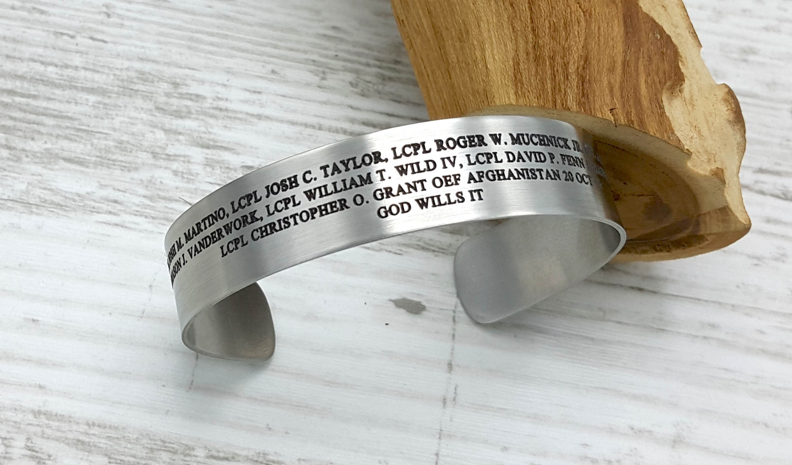 Personalized Stainless Steel Military Memorial Cuff Bracelet