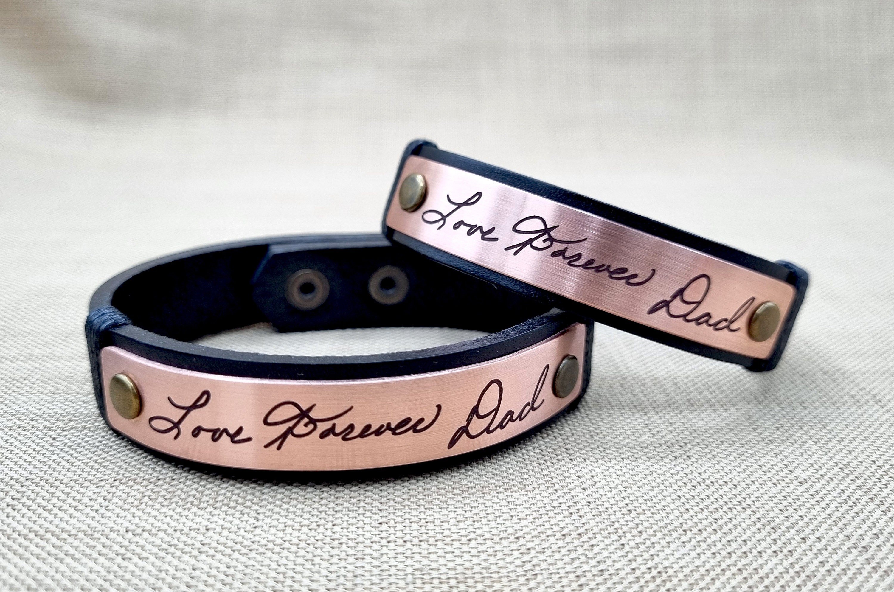 Actual Handwriting Engraved Copper Bracelet, Signature Bracelet, Actual Kids Drawing, Personalized Artwork, Christmas Gift for Husband, Son