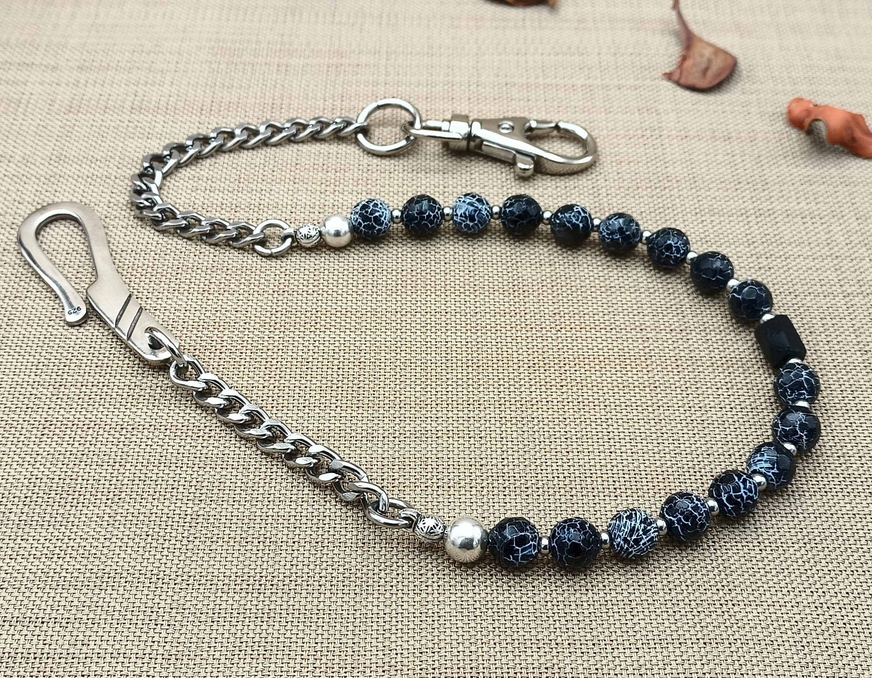 Black Beaded Wallet Chain for Mens
