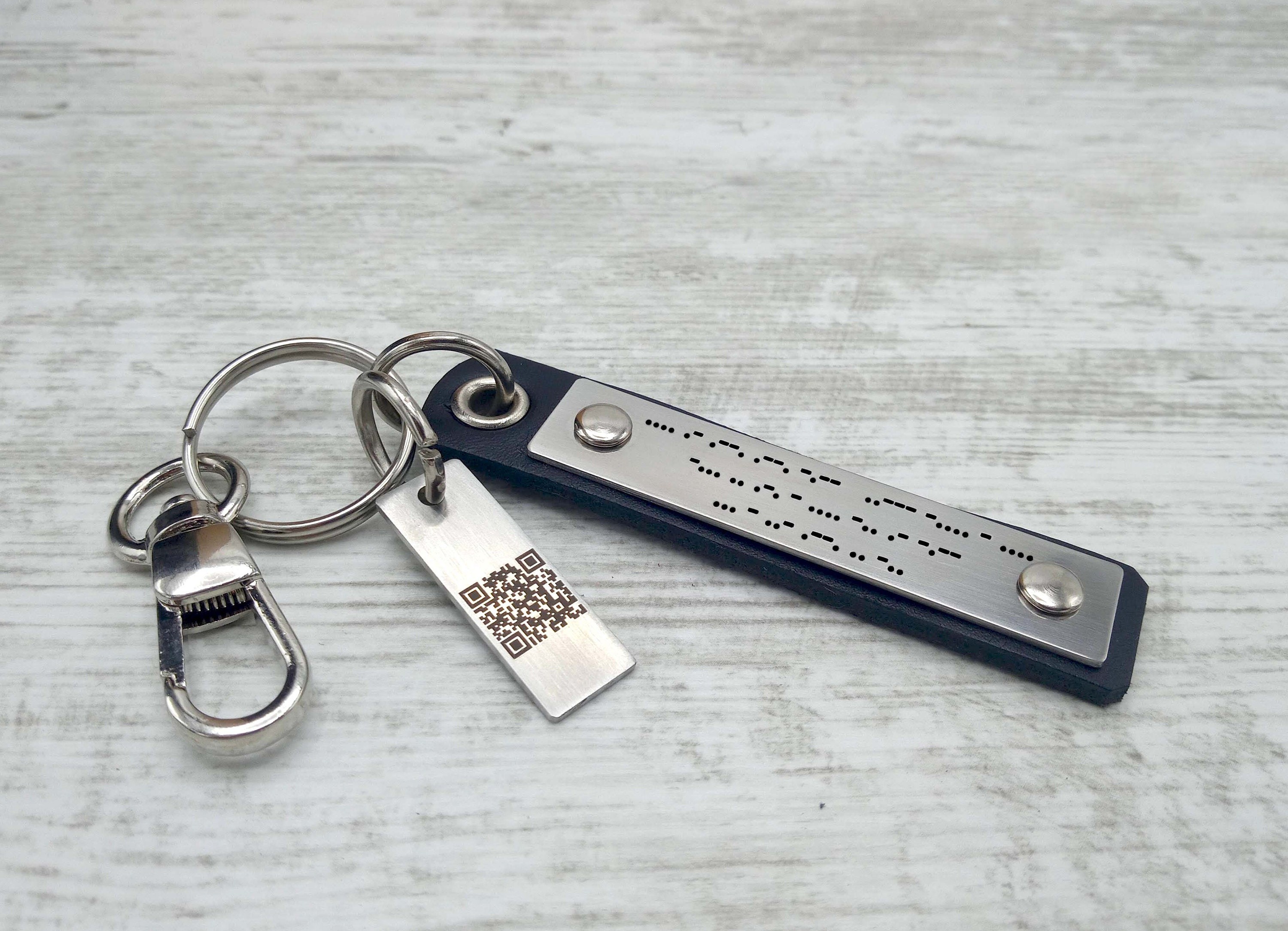 Personalized Morse Code Leather Keychain - Secret Message Keychain