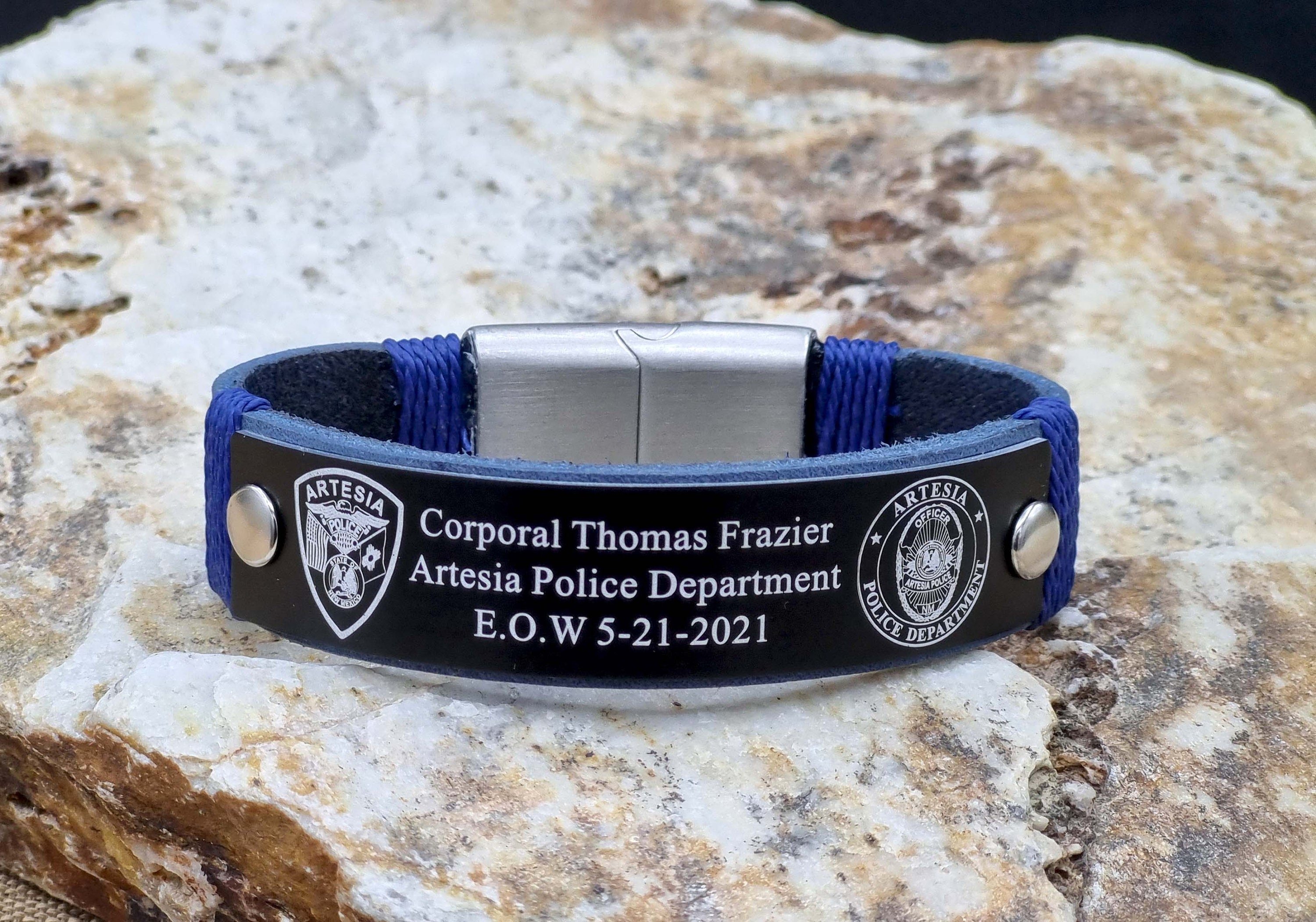 Personalized Fallen Police Officer K9 Memorial Leather Bracelet, End of Watch, Law Enforcement Gift, First Responder Bracelet