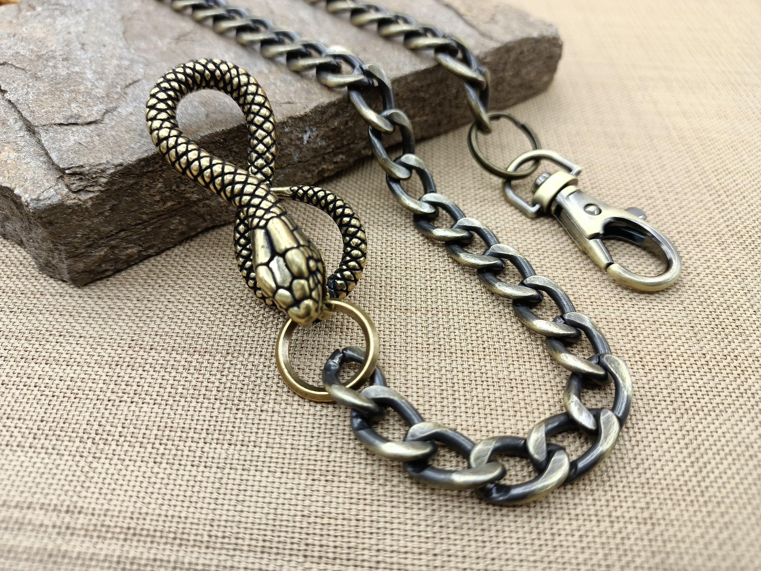 Bronze Snake Hook Wallet Chain, Flat Safety Wallet Chain, Mens Accessories, Trouser Wallet Chain, Gift for Men