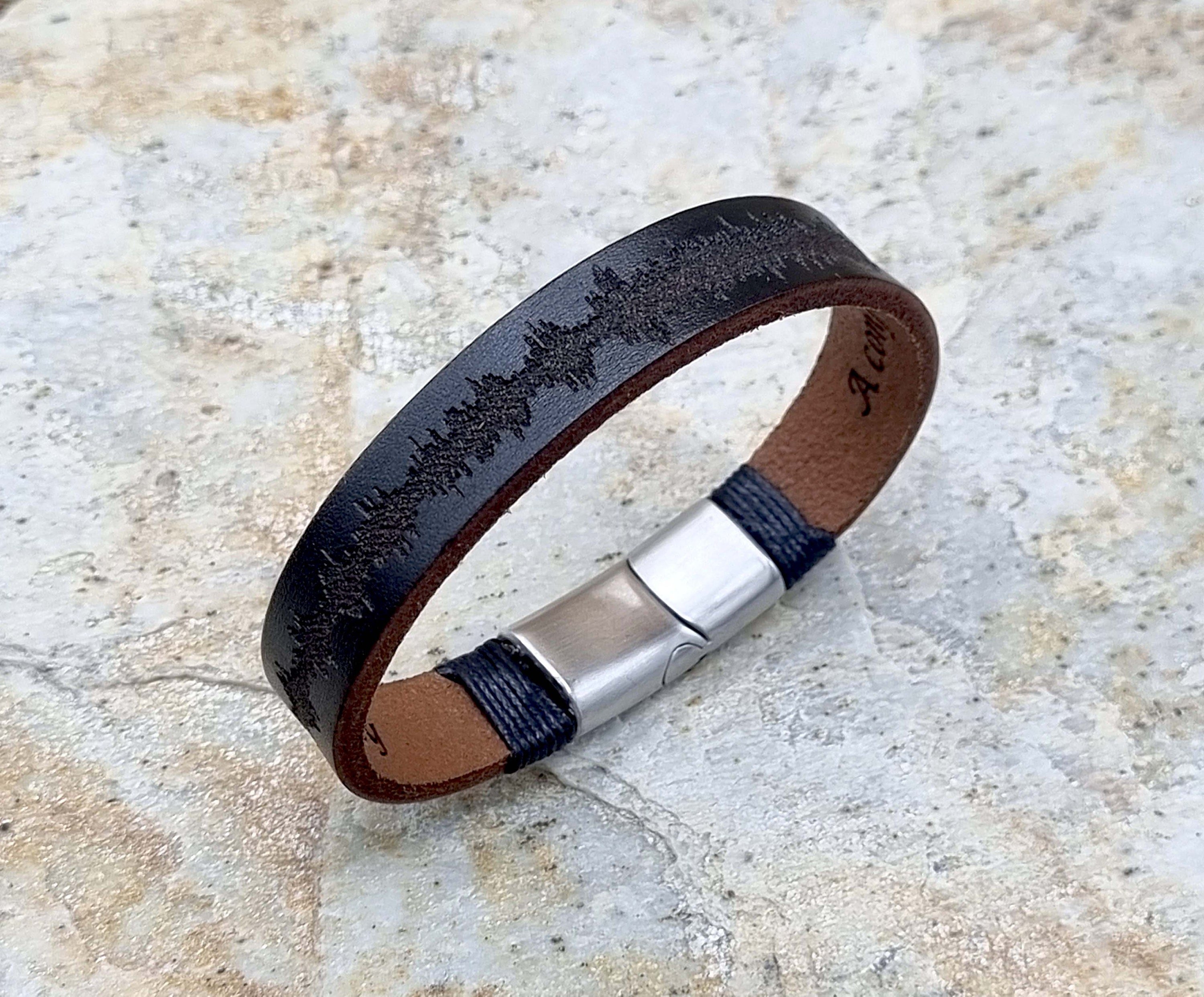Custom Soundwave Leather Bracelet with QR Code