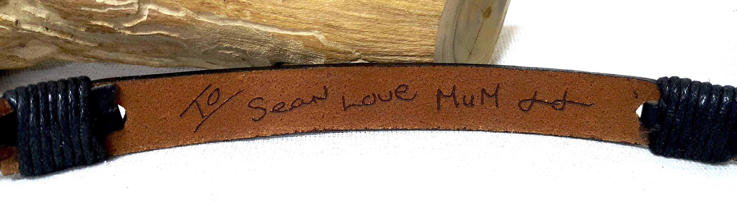 Actual Handwriting Engraved Leather Hook Bracelet, Custom Handwriting Bracelet, Personalized Gift for Him, Signature Bracelet