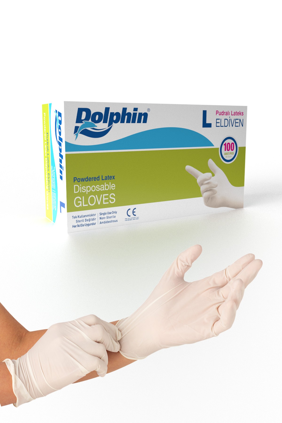 Dolphin Beyaz Lateks Eldiven Pudralı L 100 Adet