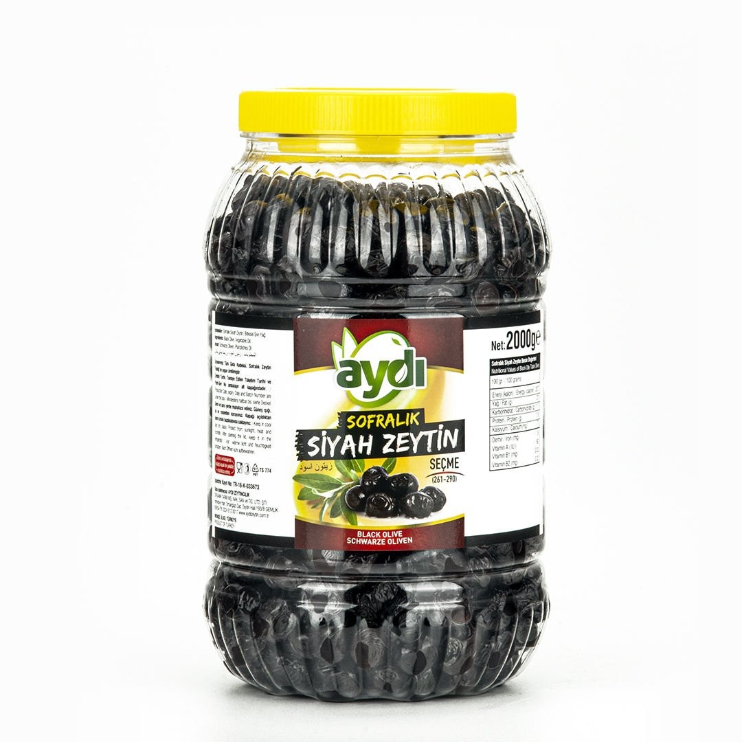 2 Kg pet * 12 Adet Seçme Sofralık Gemlik Siyah Zeytin 291-320 kalibre