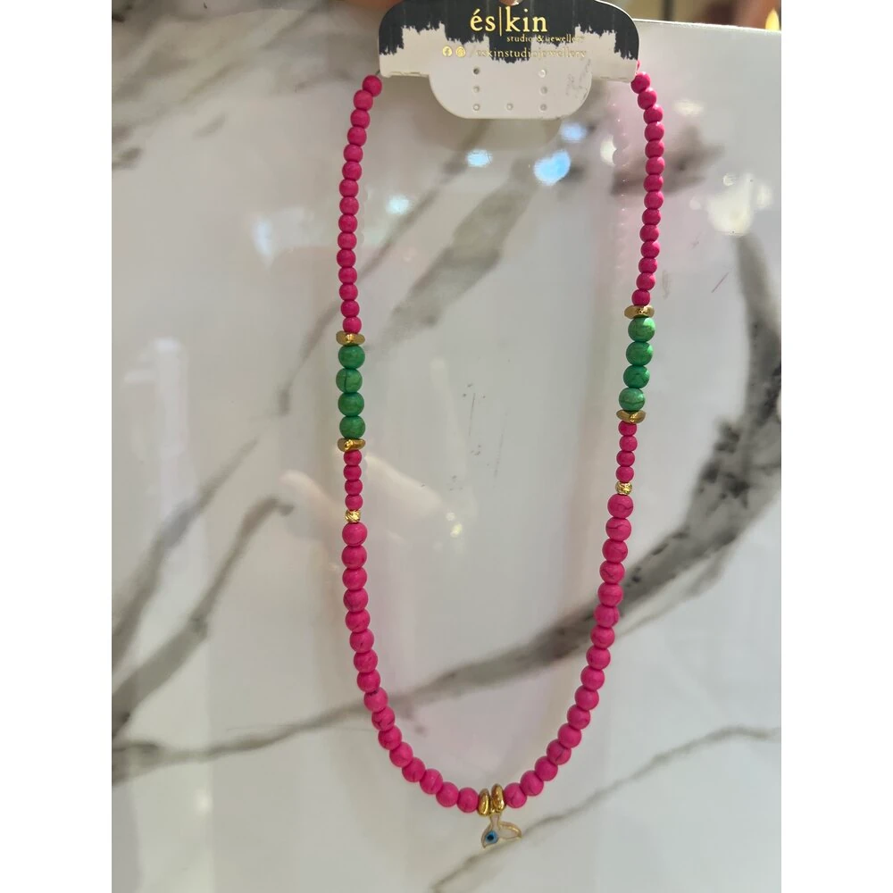 Pembe/ Yeşil Havlit Kolye