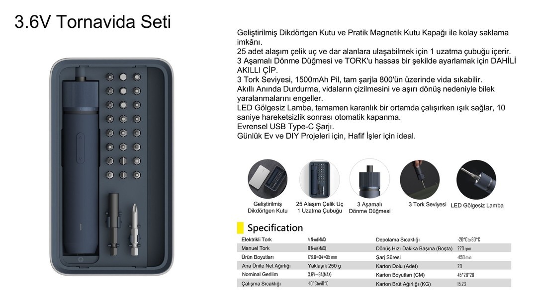 HOTO 3.6V Tornavida Seti QWLSD011