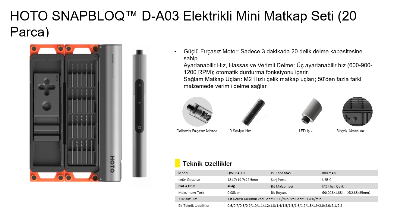 HOTO SNAPBLOQ™ D-A03 Elektrikli Mini Matkap Seti