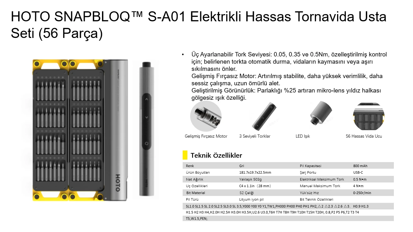 HOTO SNAPBLOQ™ S-A01 Elektrikli Hassas Tornavida Usta Seti