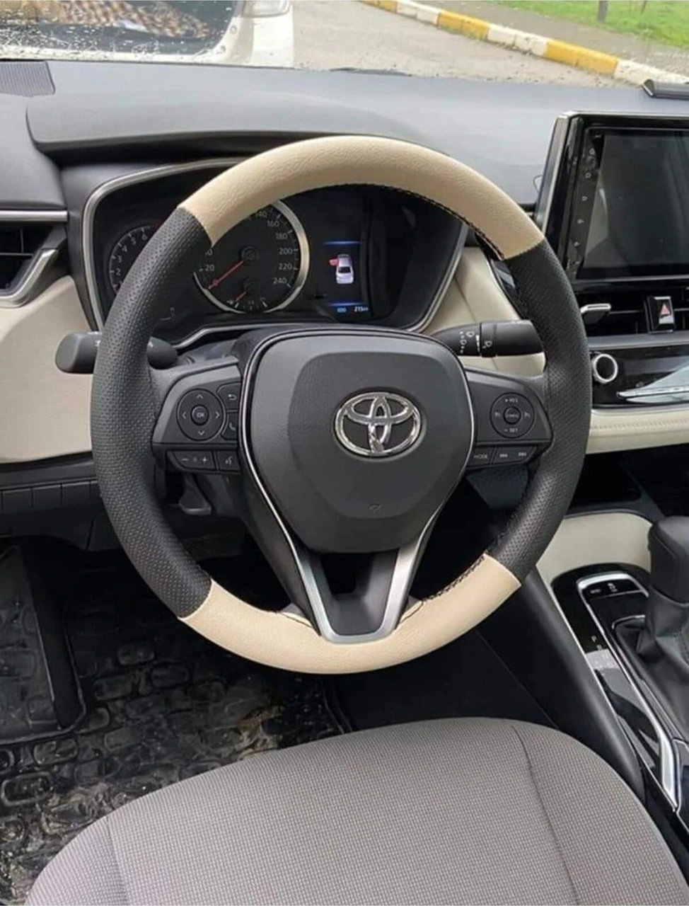 Dikişli Deri Direksiyon Kılıfı Damarlı Deri Bej Deri Kılıf Bej