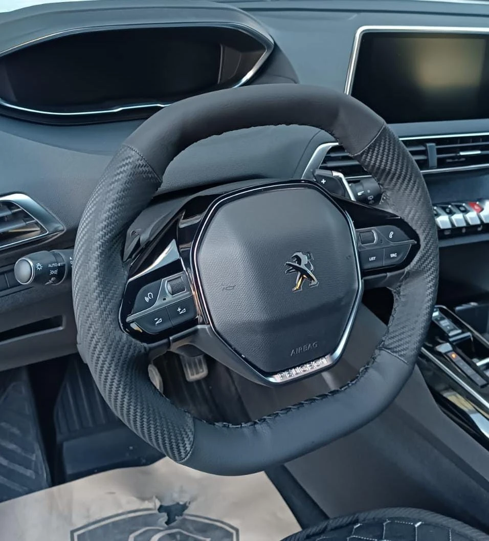 Dikişli Direksiyon Kılıfı Karbon Deri Siyah Deri Siyah Dikişli Peugeot Rifter İçin 3008 E Uymaz Siyah