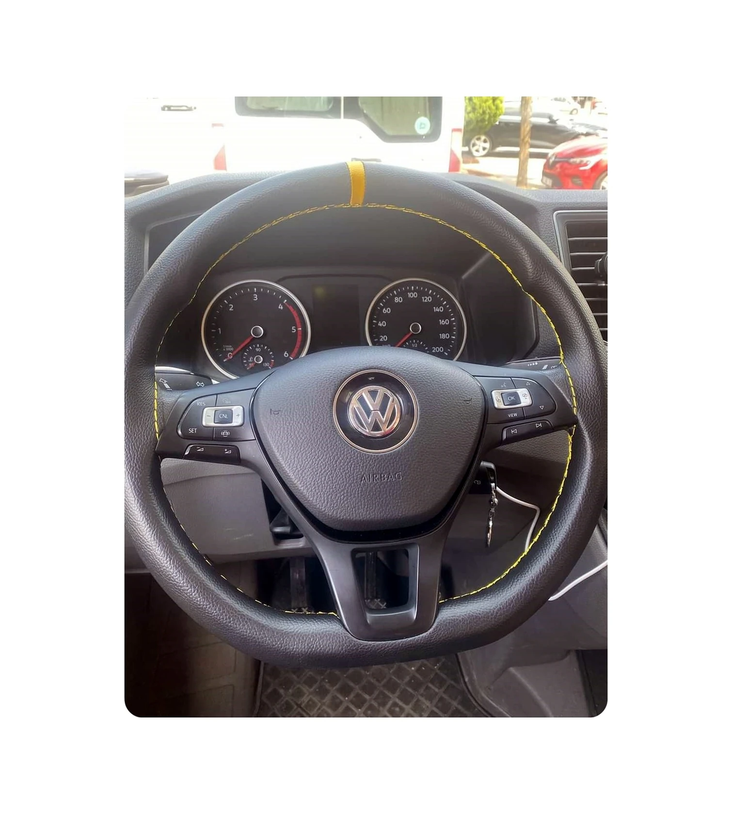Dikişli Deri Direksiyon Kılıf Siyah Deri Sarı Yüzüklü Sarı Dikişli Volkswagen İçin