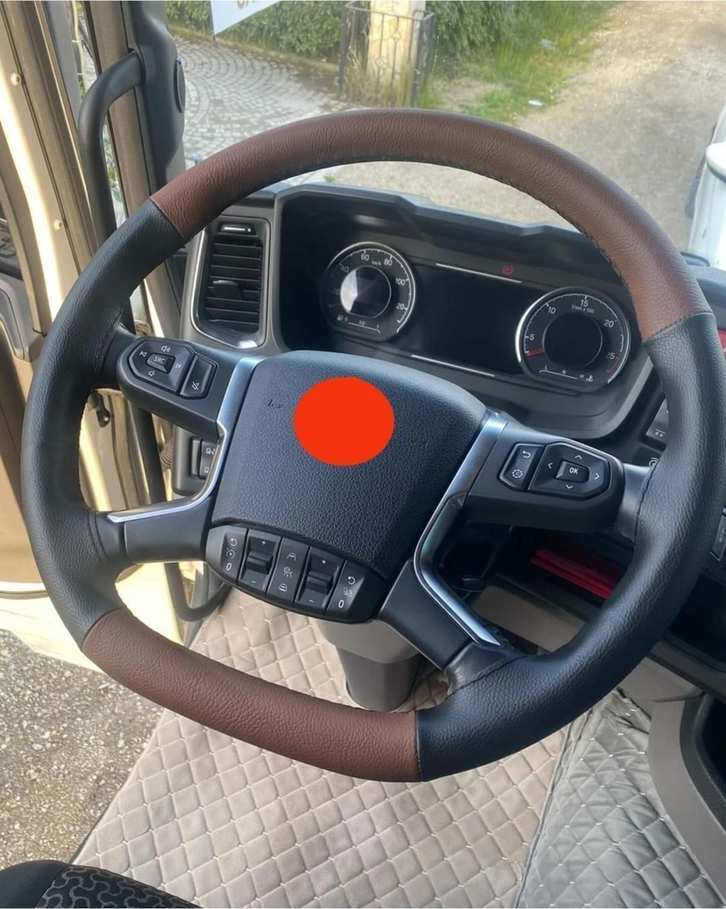 Dikişli Deri Direksiyon Kılıfı Damarlı Deri/taba Deri Tır Kamyon Kılıfı Büyük Ebatlar Siyah-taba