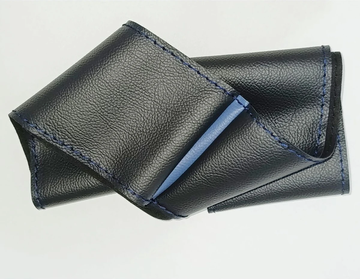 Dikişli Deri Direksiyon Kılıfı Damarlı Deri Mavi Yüzük Mavi Dikiş Siyah-mavi