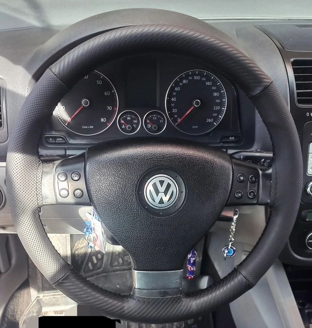 Dikişli Direksiyon Kılıfı Karbon Deri Noktalı Deri Siyah Dikişli Vw Golf Polo İçin Karışık