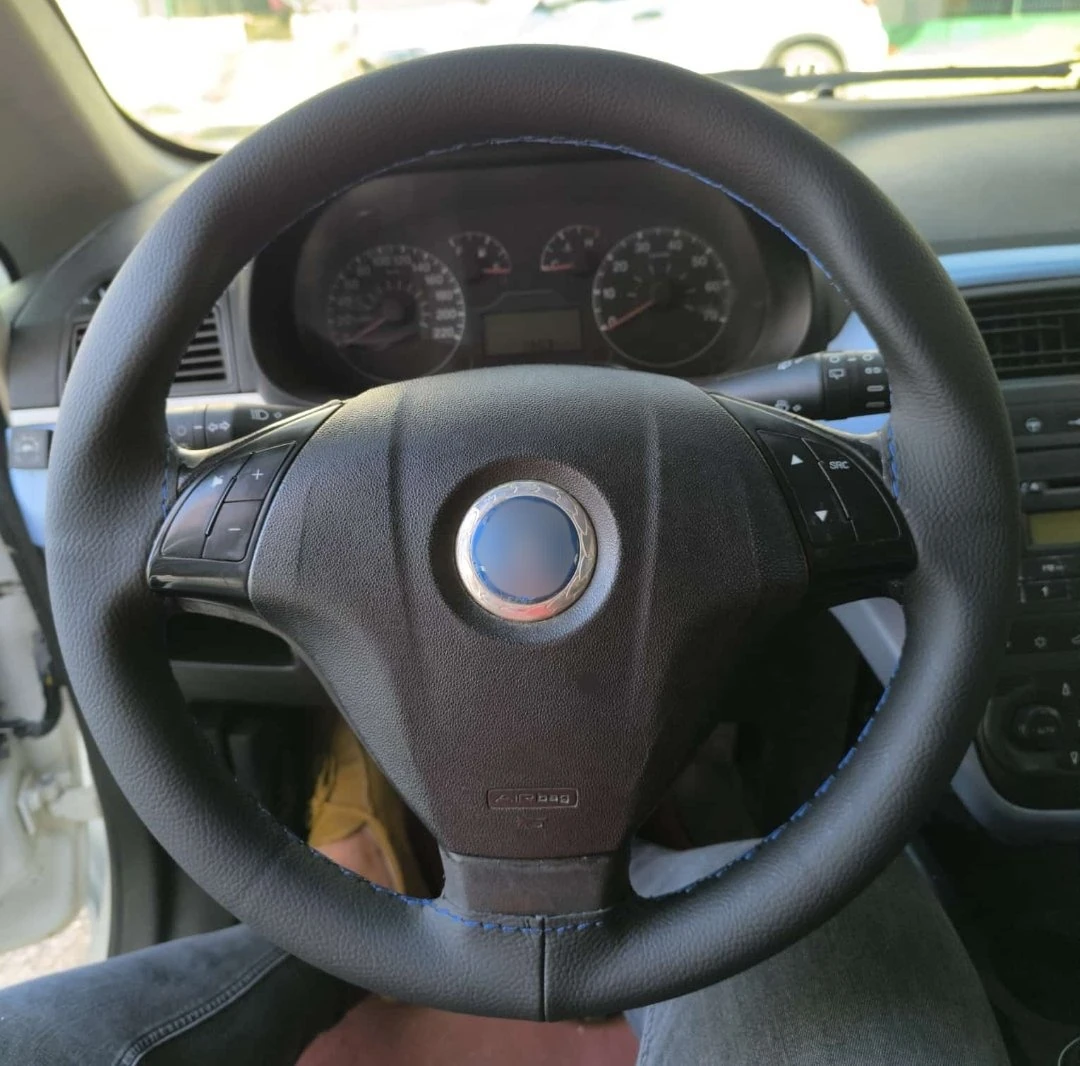 Dikişli Direksiyon Kılıfı Siyah Deri Mavi Dikişli F.ıat Linea İçin Siyah