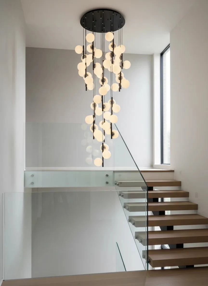 Lüks Galeri Boşluğu Avizesi – 50 liSarkıt Küre Camlı Modern Tasarım