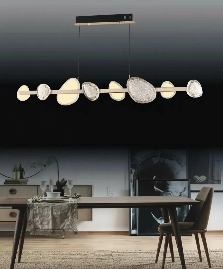 Novi Yemek Masası Üstü Avize Camlı Gold Uzun Avize 120x40 cm Modern Tasarım SK1899