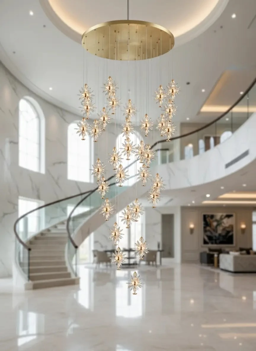 Merdive Boşluğu Avize Modelleri Kristal Taşlı 2025 SK8459