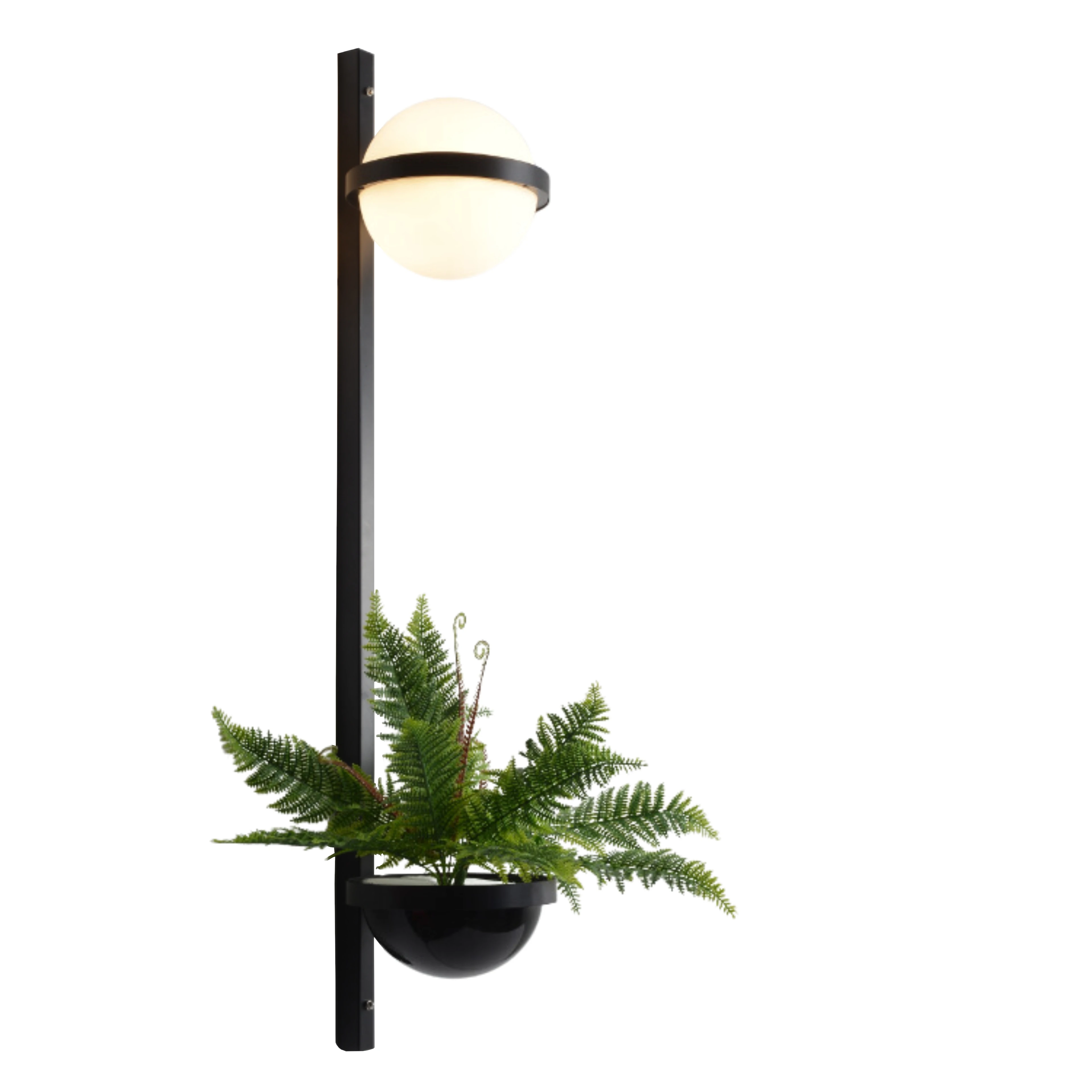  Siyah Tek Küre Saksı Duvar Lambası