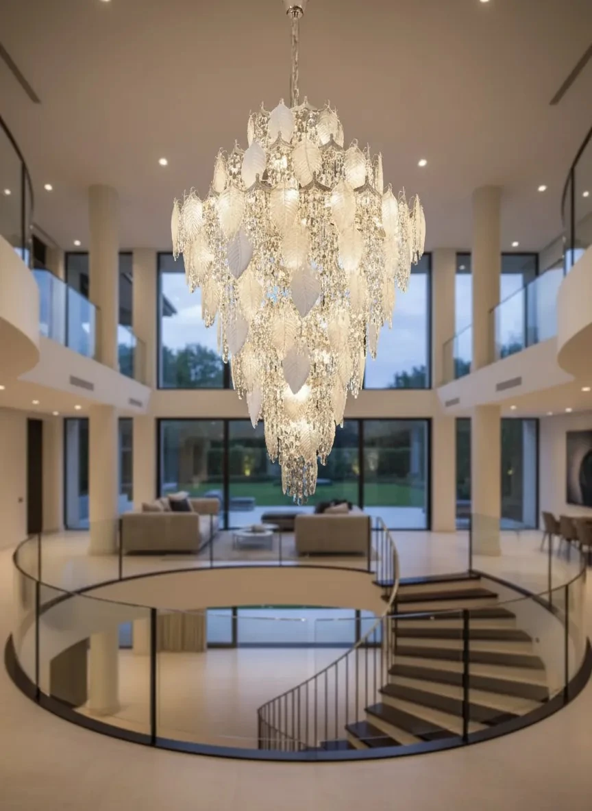 Kristal Taşlı Galeri Boşluğu Merdiven Avize Modelleri 