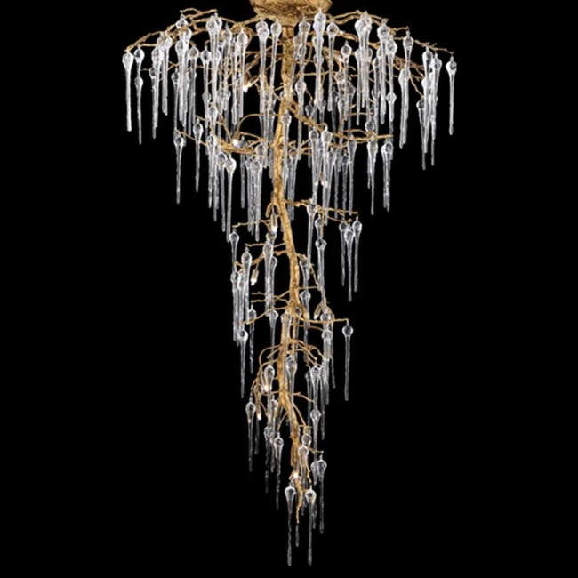 Galeri Boşluğu Avize Lüks Organik Dallı Kristal Damlalı Gold Sarkıt 