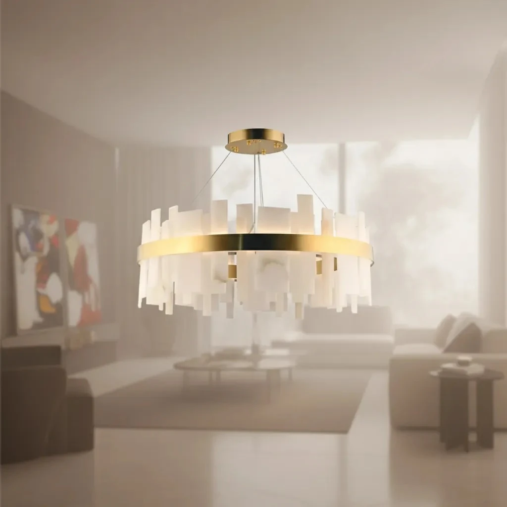 Mermer Yuvarlak Avize LED’li Lüks Tavan Aydınlatma Çap 60 cm