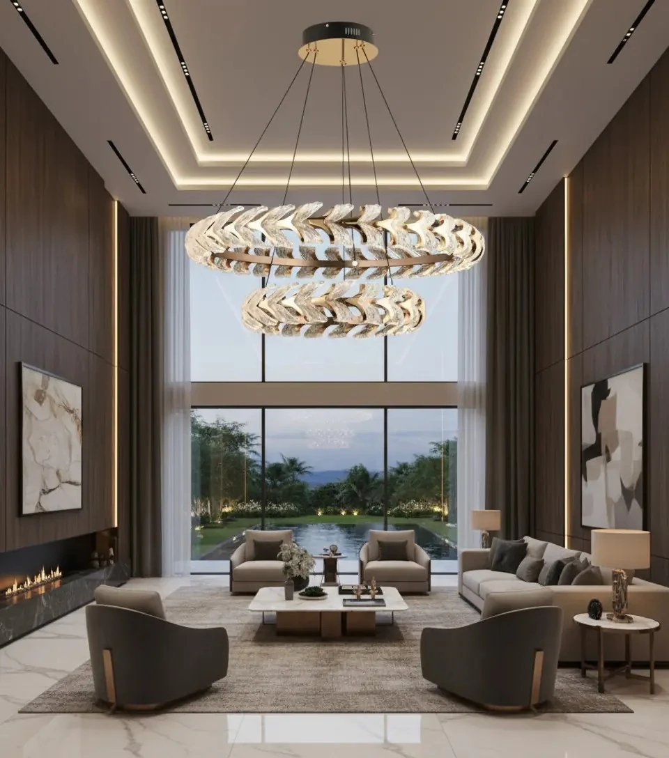 Villa Avize Modelleri Kristal Taşlı Gold Renk SK2998