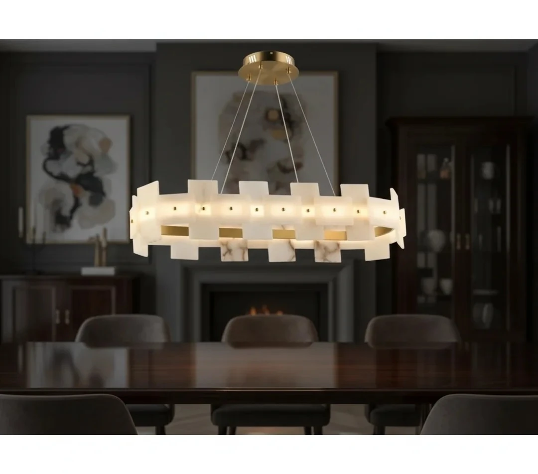 Salon Masa Üstü İçin Mermer Avize – Pirinç Renk 80 Cm SK2099