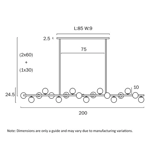  18 Lambalı Siyah Opal Lineer Sarkıt Avize