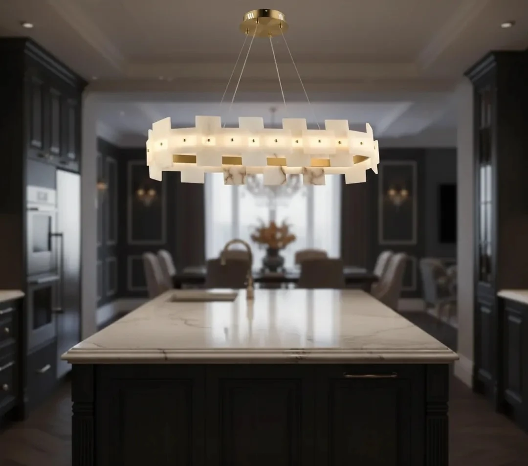 Salon Masa Üstü İçin Mermer Avize – Pirinç Renk 80 Cm SK2099