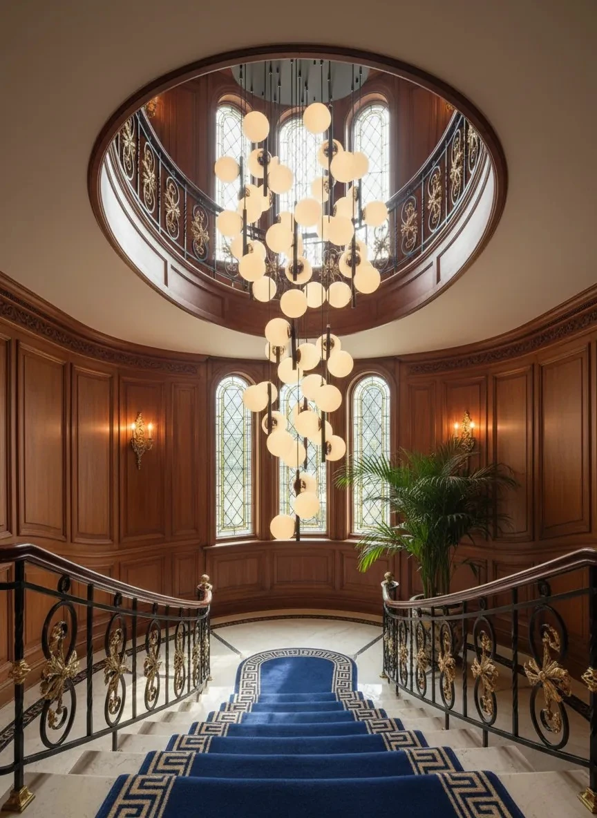 Lüks Galeri Boşluğu Avizesi – 50 liSarkıt Küre Camlı Modern Tasarım