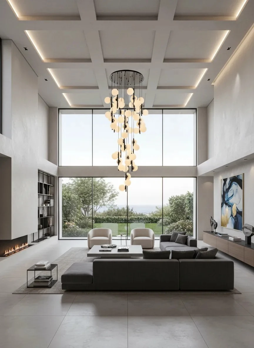 Lüks Galeri Boşluğu Avizesi – 50 liSarkıt Küre Camlı Modern Tasarım