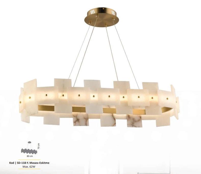 Salon Masa Üstü İçin Mermer Avize – Pirinç Renk 80 Cm SK2099