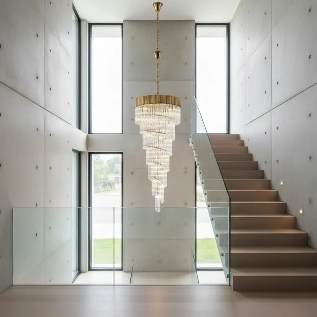 merdiven boşluğu avize  dubleks villa  aydınlatma kristal taşlı eskitme renk çap 60 cm SK10089