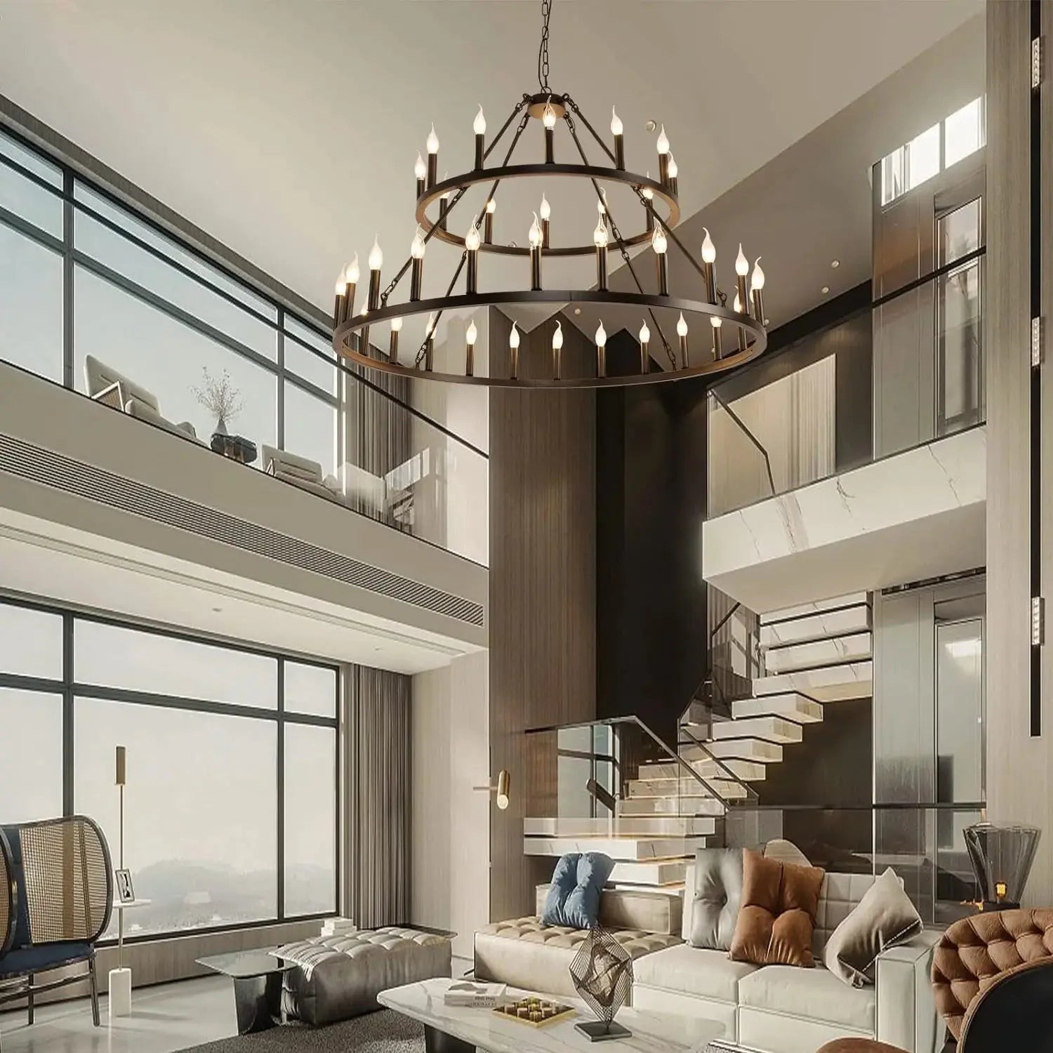 Villa merdiven boşluğu avizesi