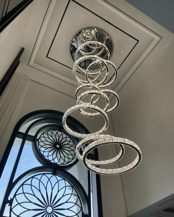 Villa Galeri Boşluğu Avize Kristal Taş Çap 80 Cm 
