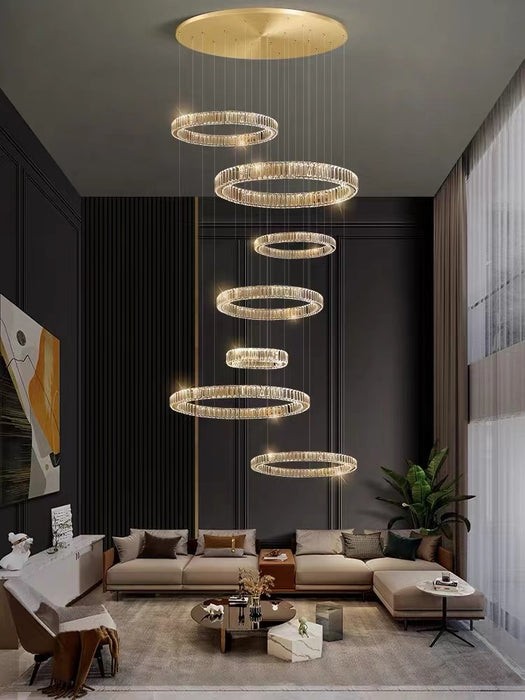Villa Galeri Boşluğu Avize Kristal Taş Çap 80 Cm 